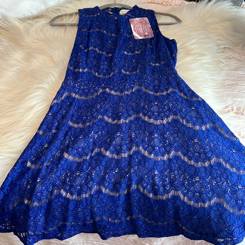 NWT- Love Fire blue lace dress